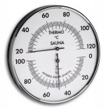 Bastutermometer och hygrometer, stora siffror, rejäl med metallhölje