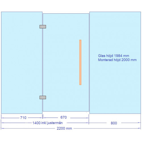 Glasvägg till bastu 2200x2000 mm