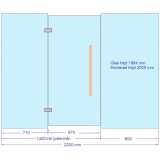 Glasvägg 2200x2000 mm till bastu, glasdörr med sidoglas 1400 mm, ett glas till om 800 mm