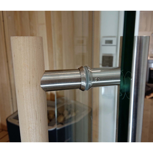 Handtag 900 mm till glasdörr bastu, trä insida bastu, rostfritt utsida