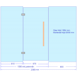 Glasvägg 2300x2000 mm till bastu, glasdörr med sidoglas 1500 mm, ett glas till om 800 mm