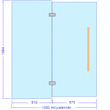 Glasdörr med sidoglas 1300x1984 mm, monterad höjd 2000 mm, härdat säkerhetsglas