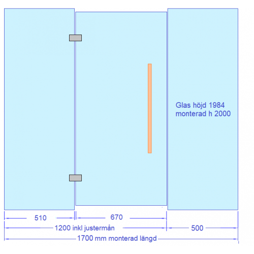Glasvägg 1700 mm