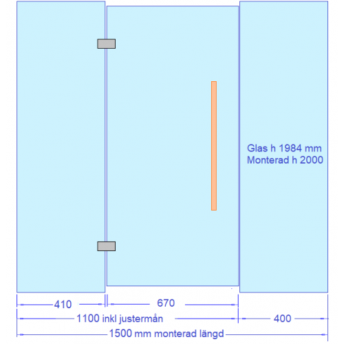 Glasvägg 1500x2000 mm