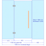 Glasvägg 1500x2000 mm till bastu, glasdörr med sidoglas 1100 mm, ett glas till om 400 mm