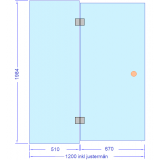 Glasvägg 1200 mm, dörr med gångjärn och sidoglas