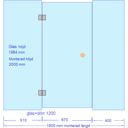 Glasvägg 1600x2000 mm inkl U-profiler och monteringskit