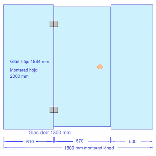 Glasväggskombination 1800 mm