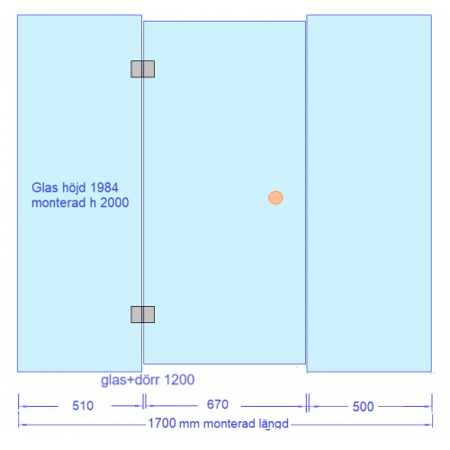 Glasvägg 1700x2000 mm inkl U-profiler och monteringskit