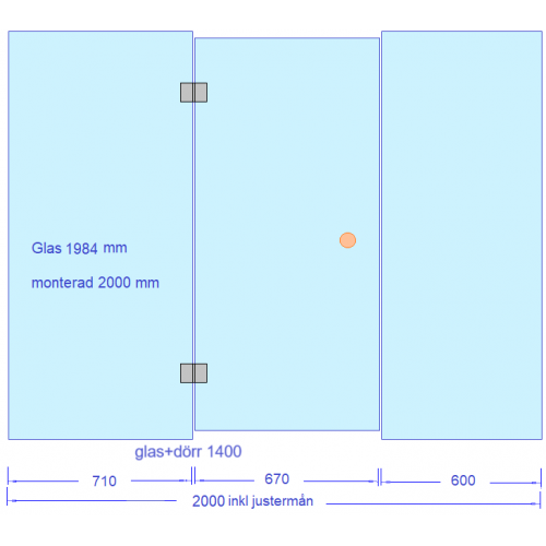 Glasvägg ekonomi 2x2 meter, exempel 1