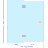 Glasvägg 1300 mm, dörr med gångjärn och sidoglas