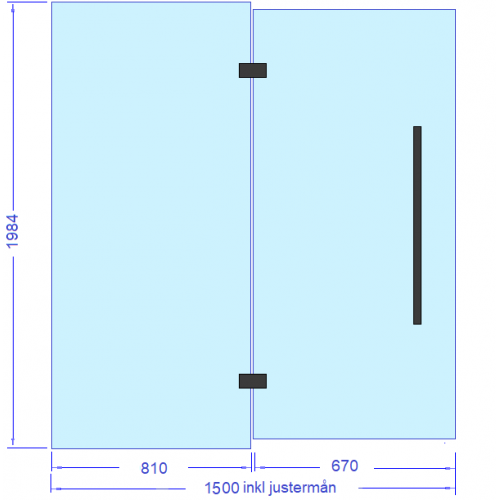 Glas+dörr 1500 mm med svarta beslag