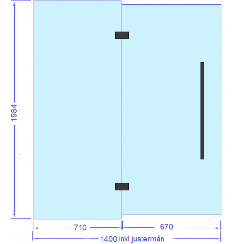 Glas+dörr 1400 mm, svarta beslag