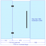 Glasvägg 1700x2000 mm, glasdörr med sidoglas 1200 plus ett glas 500 mm, svarta beslag