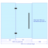 Glasvägg 1900x2000 mm, glasdörr+glas 1200 med sidoglas 700 mm, svarta beslag