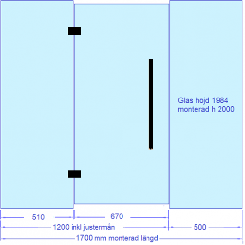 Glasvägg Black Line, svarta gångjärn, svarta U-profiler och handtag med trä insida bastu och svart utsida