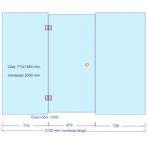 Glasvägg ekonomi 2100 mm lång