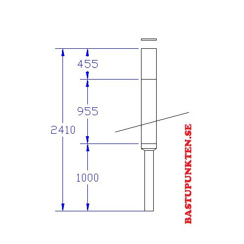 Paket svartlackerad rund skorsten, dia 130/230, L 2410 mm, 1000 mm oisolerat startrör och 1410 mm helisolerad del