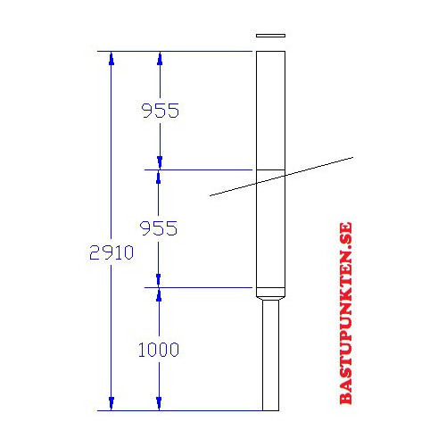 Paket svartlackerad rund skorsten, dia 130/230, L 2910 mm, 1000 mm oisolerat startrör och 1910 mm helisolerad del