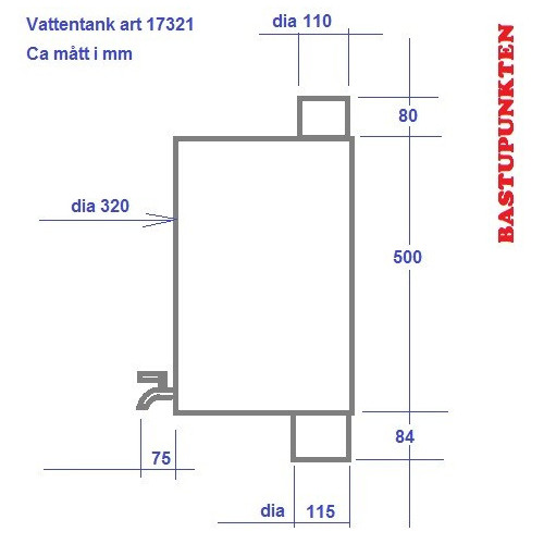 Rökrörsmonterad vattentank som rymmer 32 liter, passar alla vedeldade aggregat